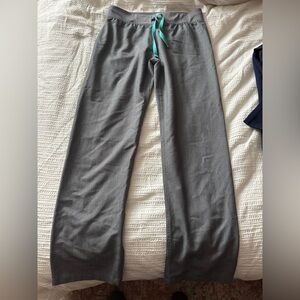 Figs Gray straight leg with Teal Drawstring